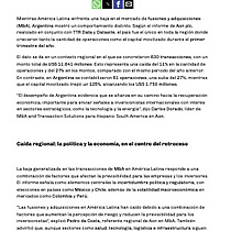 Argentina fue el nico pas de la regin donde crecieron las fusiones y adquisiciones en 2024